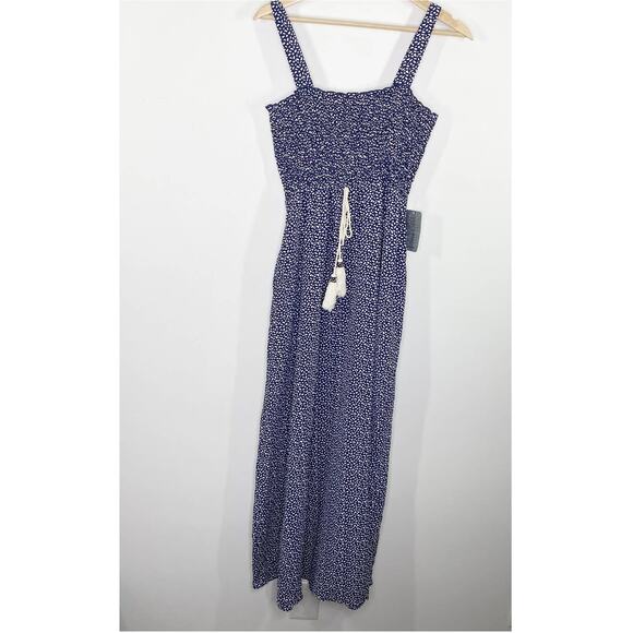 West Kei Navy Blue‎ Dot Print Square Neck Maxi Dress Women's Size Medium M NWT - Picture 1 of 9